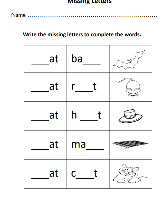 Missing Letters Spelling Worksheet for Kids