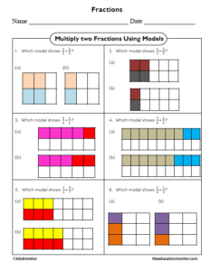 Multiply Fractions Using Models Seventh Grade Math Worksheet ...