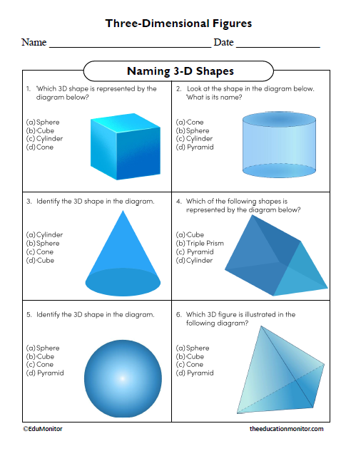 Naming 3-D Shapes Eighth Grade Math Worksheet