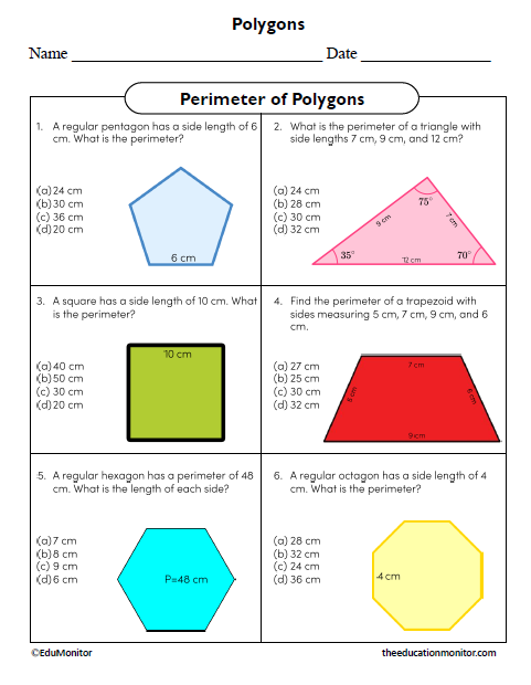 Perimeter of Polygons Seventh Grade Math Worksheet