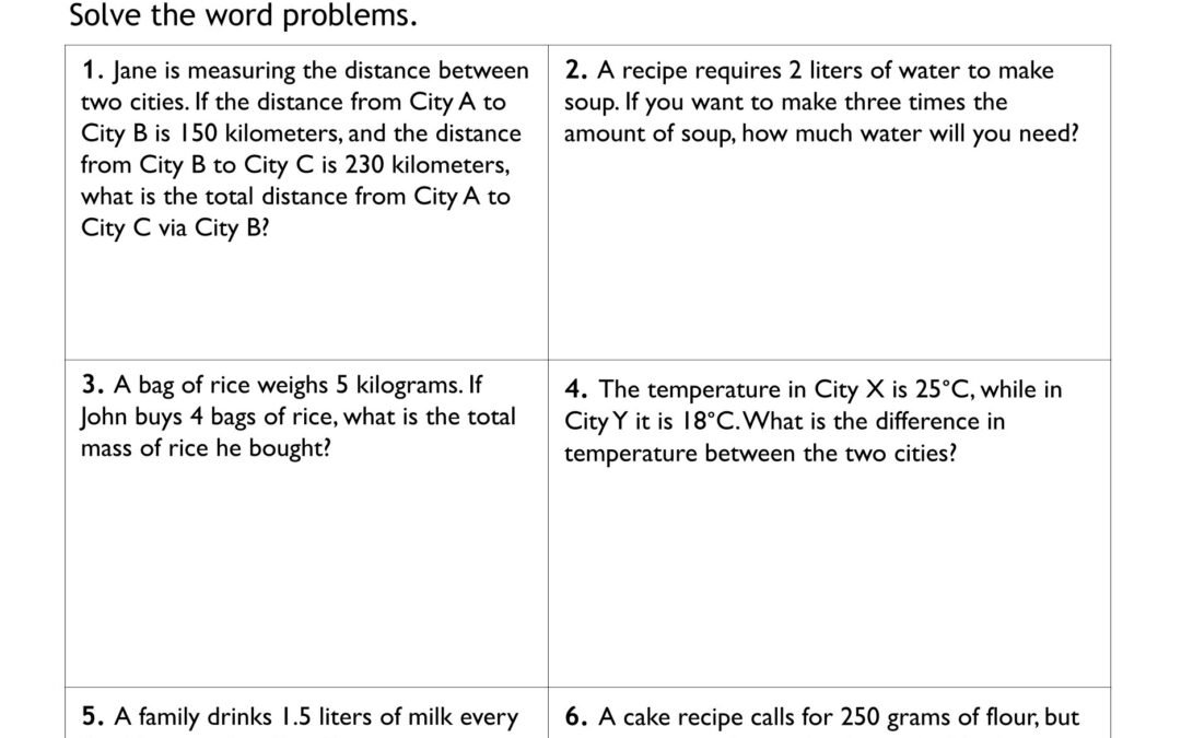 Solving Measurements Word Problems pdf Worksheet