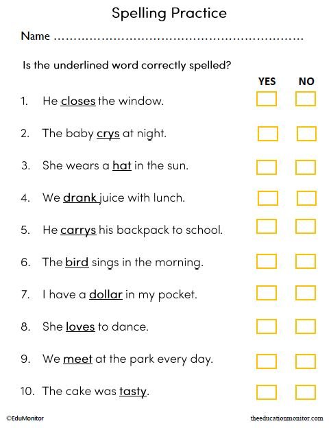 Correct Spelling English Language Arts Worksheet