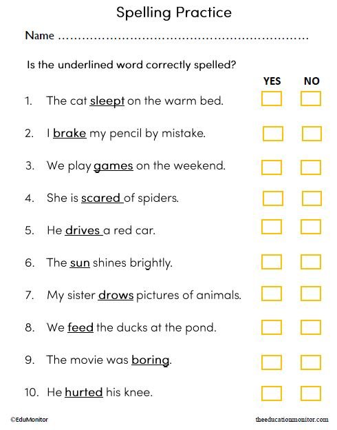 Correct Spelling Errors in Sentences Workheet