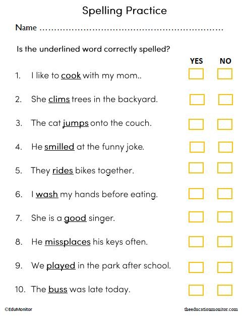Misspelled Words in Sentences Worksheet