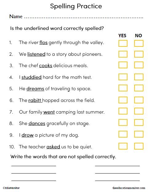 Sentence Correction Spelling Proofing and Ediditing Worksheet