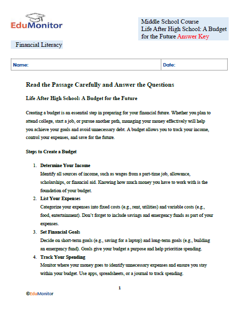 A Budget for the Future Answer Key
