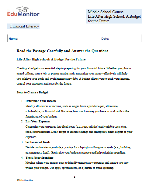 A Budget for the Future Financial Literacy Booklet