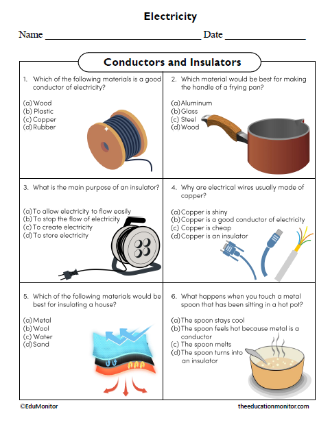 Conductors and Insulators Fifth Grade Science Worksheet