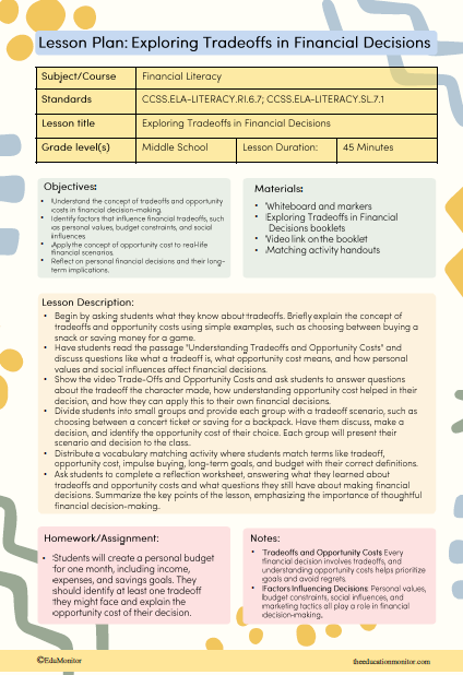 Exploring Tradeoffs in Financial Decisions Lesson plan