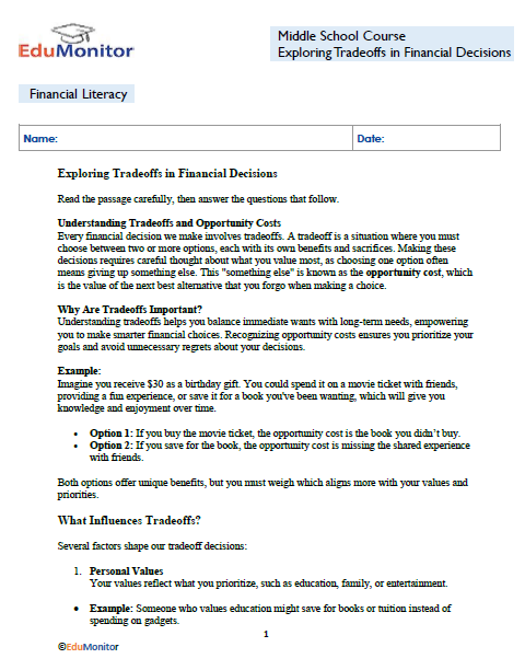 Exploring Tradeoffs in Financial Decisions Exploring Tradeoffs in Financial Decisions Booklet