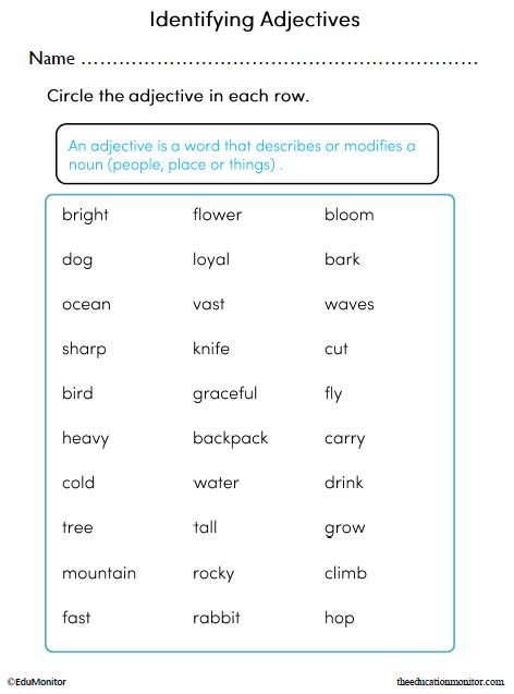 Identifying Adjectives Worksheet_EduMonitor Identifying Adjectives Printable Worksheet