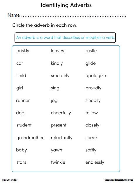 Identifying Adverbs Worksheet_EduMonitor_4 Adverbs Printable Worksheet for Second Grade
