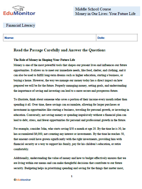 Money in Our Lives Financial Literacy Booklet