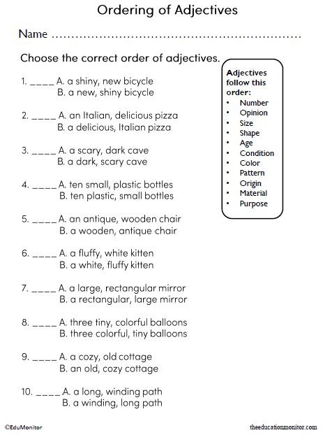 Ordering of Adjectives Worksheet_EduMonitor-1 5th Grade Ordering Adjectives Worksheet