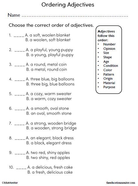 Ordering of Adjectives Worksheet_EduMonitor-2 Ordering Adjectives Worksheet for 5th Grade