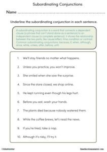 Spot the Subordinating Conjunctions in Sentences Worksheet - EduMonitor ...