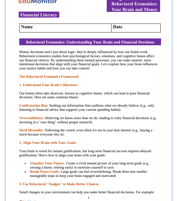 Your Brain and Money High School Financial Literacy Packet