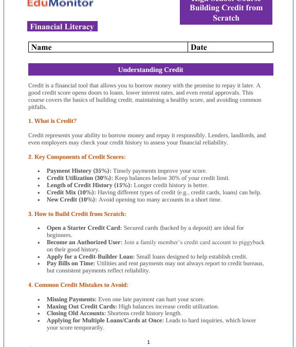 Building Credit from Scratch High School Financial Literacy Bundle