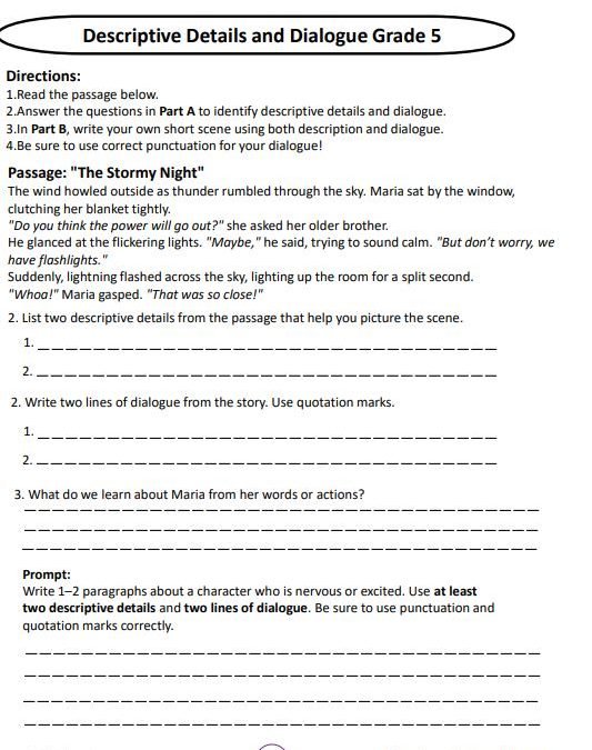 Descriptive Details and Dialogue Grade 5 ELA