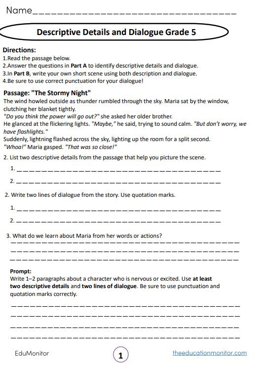 Descriptive Details and Dialogue Grade 5