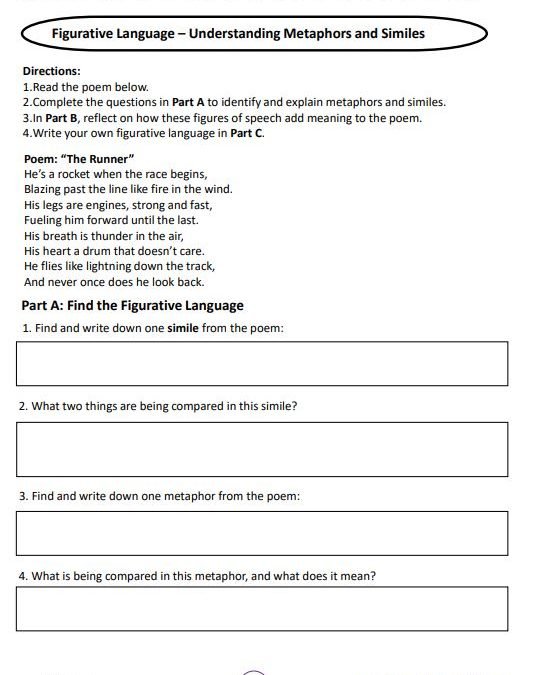 Figurative Language – Understanding Metaphors and Similes Grade 5