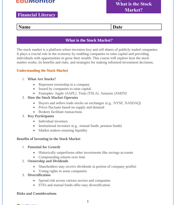 What is the Stock Market High School Financial Literacy Packet