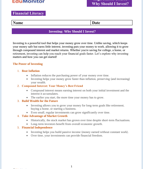 Why Should I Invest High School Financial Literacy Packet