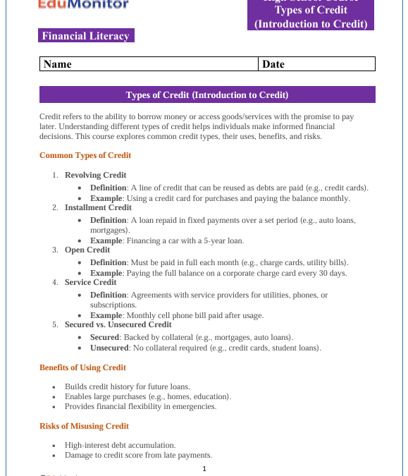 Introduction to Credit High School Financial Literacy Bundle