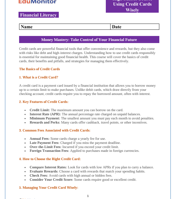 Using Credit Cards Wisely High School Financial Literacy Bundle