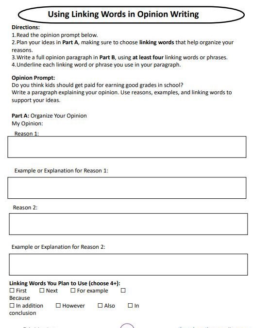 Using Linking Words in Opinion Writing Grade 5