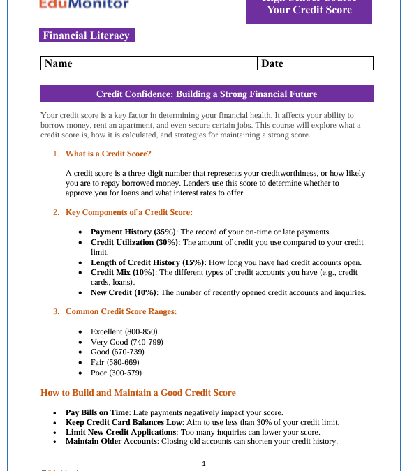 Your Credit Score High School Financial Literacy Bundle