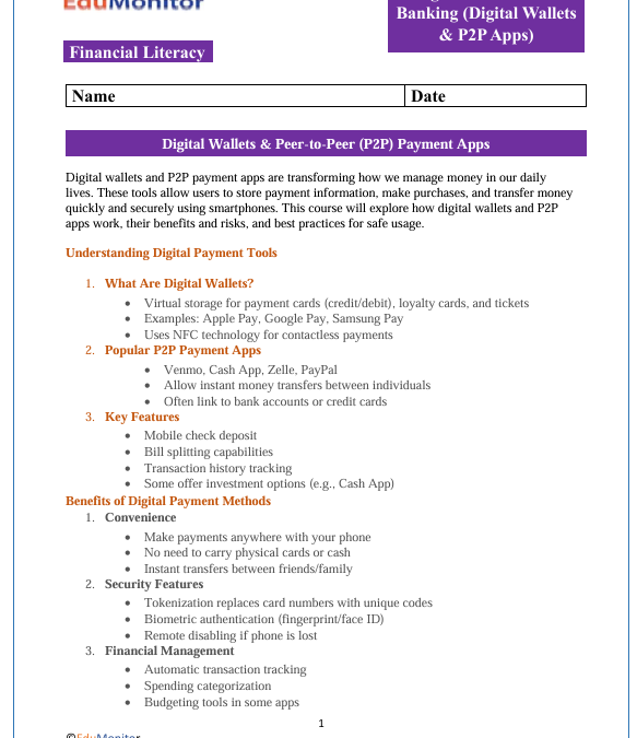 Digital Wallets & P2P Apps High School Financial Literacy Packet