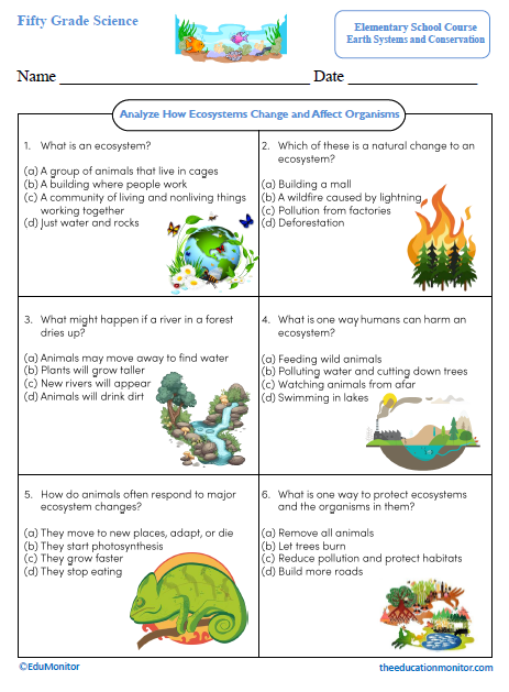 Analyze How Ecosystems Change and Affect Organisms Science Worksheet