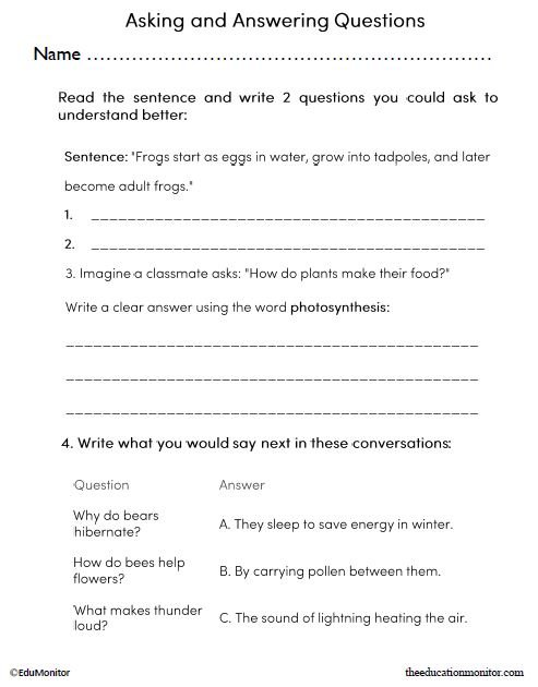 Asking and Answering Questions English Language Arts Worksheet_EduMonitor Asking and Answering Questions English Language Arts Worksheet