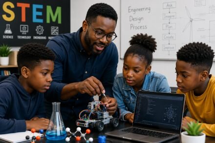 Black teacher teaching stem