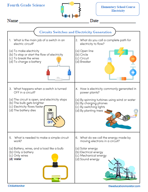 Circuits Switches and Electricity Generation Science Worksheet Circuits Switches and Electricity Generation Science Worksheet