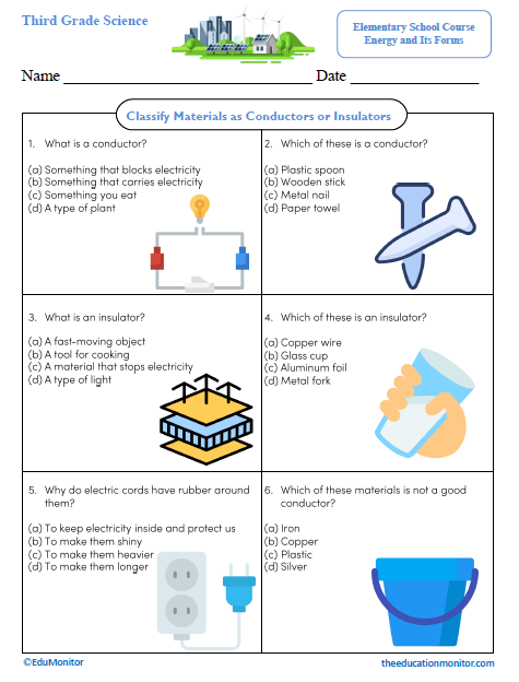 Classify Materials as Conductors or Insulators Science Worksheet Classify Materials as Conductors or Insulators Third Grade Science Worksheet
