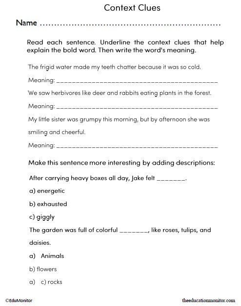 Context Clues English Language Arts Worksheet_EduMonitor Third Grade Context Clues English Language Arts Worksheet