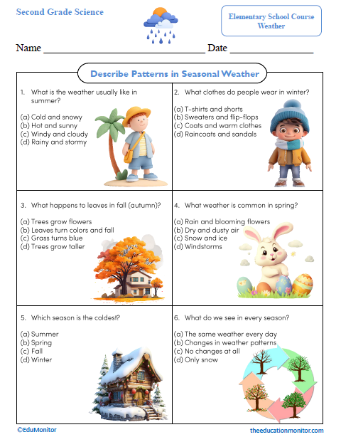 Describe Patterns in Seasonal Weather Second Grade Worksheet