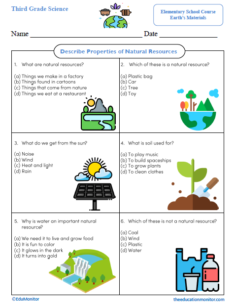 Describe Properties of Natural Resources Science Worksheet