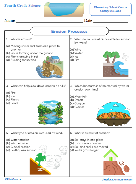 Erosion Processes Fourth Grade Science Worksheet
