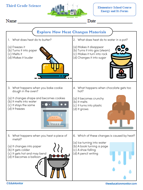 Explore How Heat Changes Materials Third Grade Science Worksheet