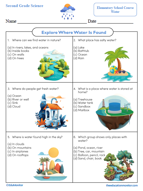 Explore Where Water Is Found Second Grade Worksheet