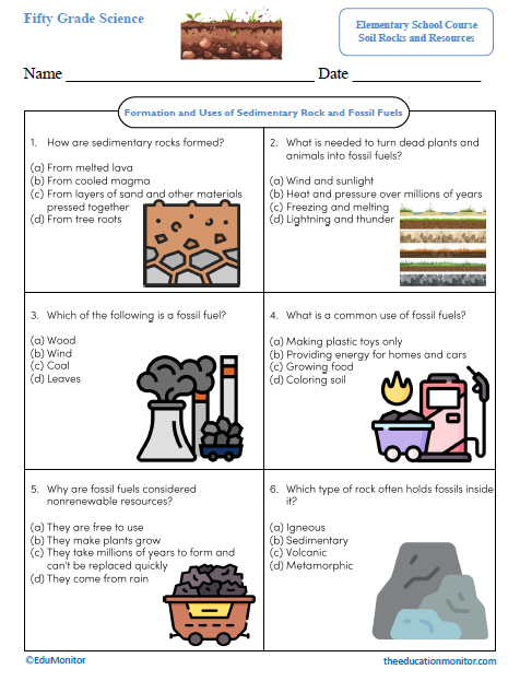 Formation and Uses of Sedimentary Rock and Fossil Fuels Worksheet