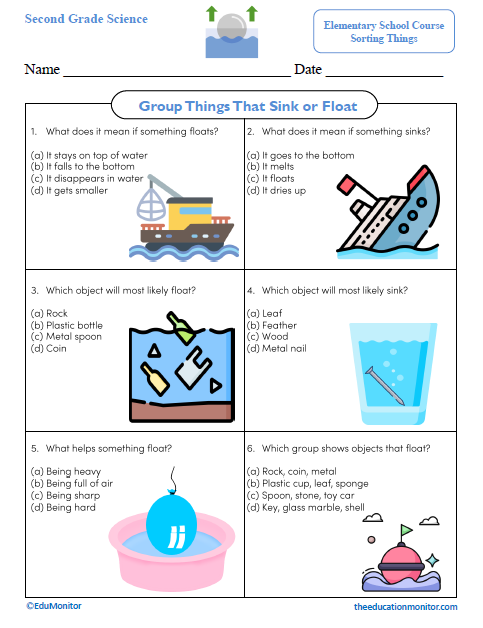 Group Things That Sink or Float Second Grade Worksheet