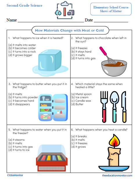 How Materials Change with Heat or Cold Second Grade Worksheet