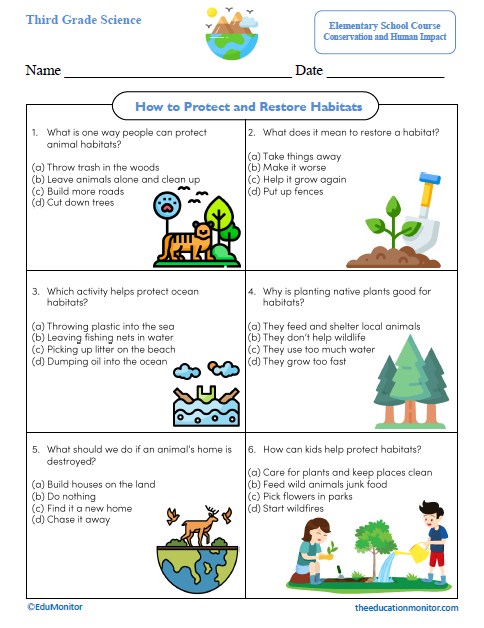 How to Protect and Restore Habitats Third Grade Science Worksheet
