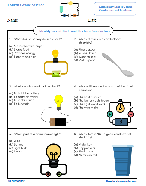 Identify Circuit Parts and Electrical Conductors Science Worksheet Identify Circuit Parts and Electrical Conductors Science Worksheet