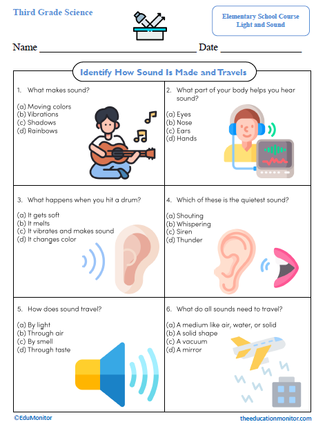 Identify How Sound Is Made and Travels Science Worksheet Identify How Sound Is Made and Travels Science Worksheet