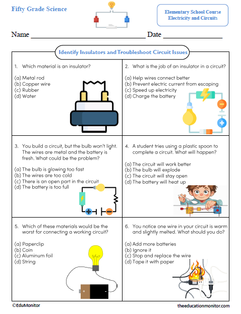 Identify Insulators and Troubleshoot Circuit Issues Science Worksheet Identify Insulators and Troubleshoot Circuit Issues Science Worksheet